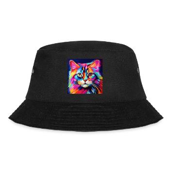 Katze, katzenmotiv, bunt, geschenk, geschenkideen - Bucket Hat - Schwarz - Vorne - Lela (165cm)