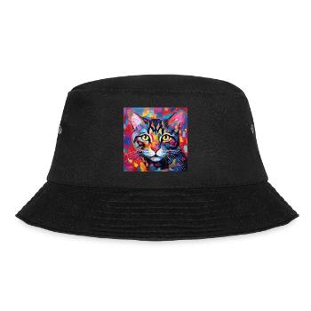 Katze, katzenmotiv, popart, geschenk, geschenkidee - Bucket Hat - Schwarz - Vorne - Lela (165cm)