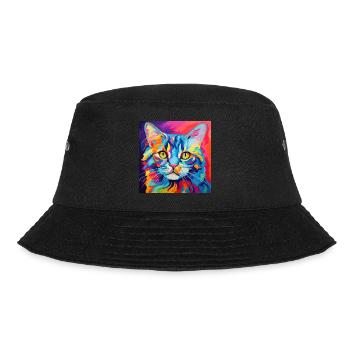 Katze, katzenmotiv, bunt, geschenk, geschenkideen - Bucket Hat - Schwarz - Vorne - Lela (165cm)