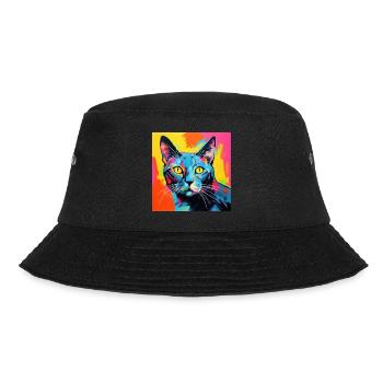 Katze, katzenmotiv, popart, geschenk, geschenkidee - Bucket Hat - Schwarz - Vorne - Lela (165cm)
