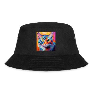 Katze, katzenmotiv, popart, geschenk, geschenkidee - Bucket Hat - Schwarz - Vorne - Lela (165cm)