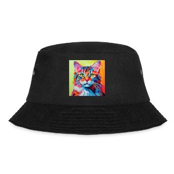 Katze, katzenmotiv, popart, geschenk, geschenkidee - Bucket Hat - Schwarz - Vorne - Lela (165cm)