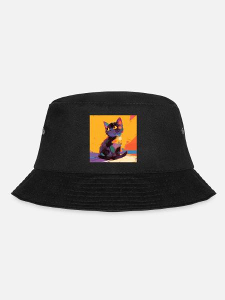 Cat, Cat Motif - Bucket Hat - black