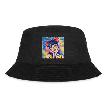 anime, retro waifu, japan - Bucket Hat - Schwarz - Vorne - Lela (165cm)
