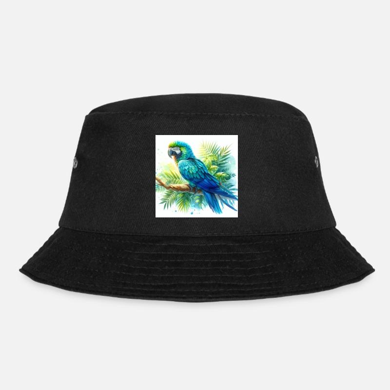 Aquarell Blauer Ara - Bucket Hat - Schwarz