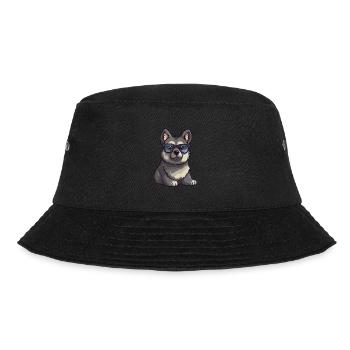 Norwegian Elkhound Dog Breed Watercolor Cartoon Ka - Bucket Hat - black - Front - Lela (165cm)