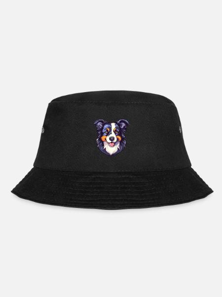 Border Collie Hunderasse Aquarell Karikatur Kawaii - Bucket Hat - Schwarz