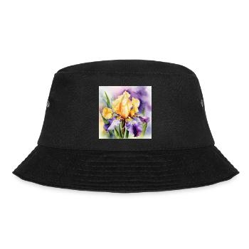 Iris Schwertlilie lila orange | Aquarell - Design - Bucket Hat - Schwarz - Vorne - Lela (165cm)