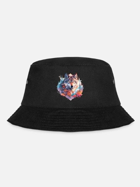 Wolf Wolfskopf Natur Wildnis Abenteuer Wald Kunst - Bucket Hat - Schwarz