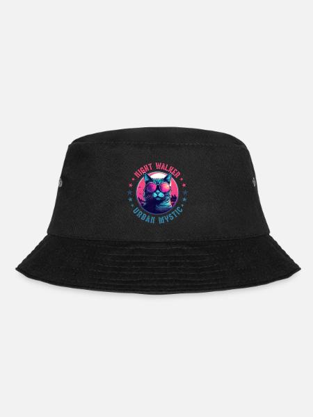 Stadtkatze mit rosaroter Brille bei Nacht in der Stadt - Bucket Hat - Schwarz