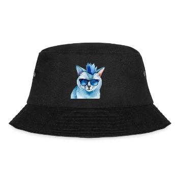 Punkrock Katze mit Sonnenbrille Geschenkidee - Bucket Hat - Schwarz - Vorne - Lela (165cm)