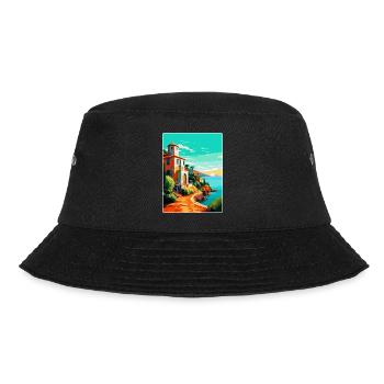 Costa Brava Spanien Vintage Reiseplakat Souvenir - Bucket Hat - Schwarz - Vorne - Lela (165cm)