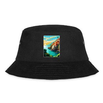 Cinque Terre Italien Vintage Reiseplakat Souvenir - Bucket Hat - Schwarz - Vorne - Lela (165cm)
