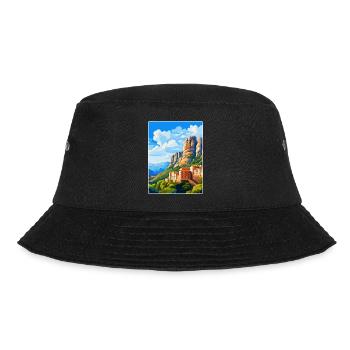Montserrat Spanien Vintage Reiseplakat Souvenir - Bucket Hat - Schwarz - Vorne - Lela (165cm)