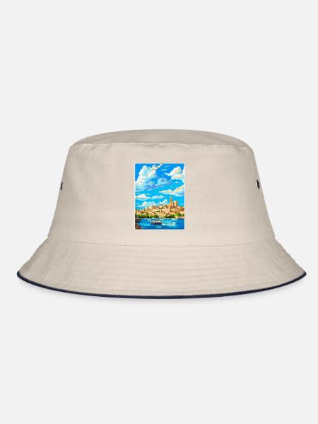 San Antonio Spanien Vintage Reiseplakat Souvenir - Bucket Hat - Natur/Navy - Vorne