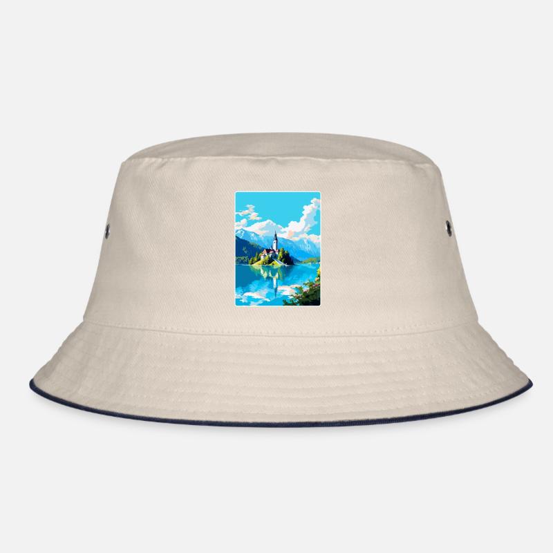 Bleder See Slowenien Vintage Reise Poster Souvenir Bucket Hat