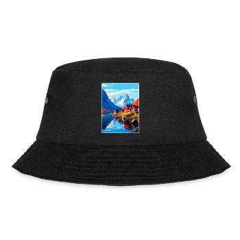 Lofoten Norwegen Vintage Reiseposter WPA - Bucket Hat - Schwarz - Vorne - Lela (165cm)
