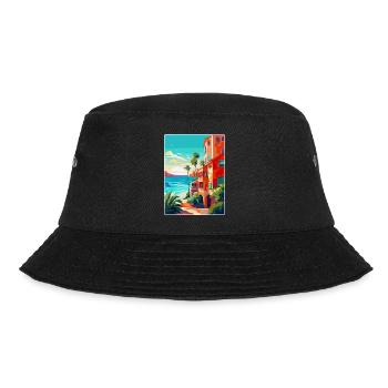 Costa Del Sol Spanien Vintage Reiseplakat Souvenir - Bucket Hat - Schwarz - Vorne - Lela (165cm)