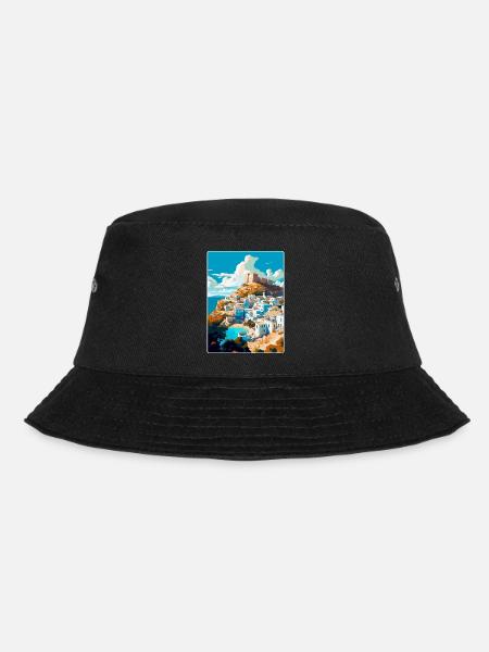 Lindos Greece Vintage Travel Poster WPA Souvenir - Bucket Hat - black