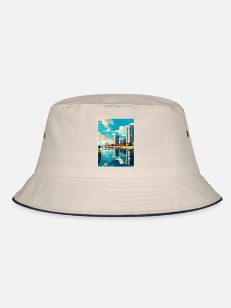 Almere Niederlande Vintage Reiseplakat Souvenir - Bucket Hat - Natur/Navy - Vorne