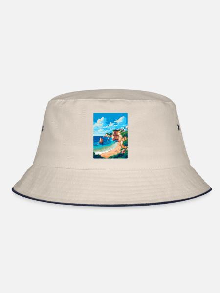 Algarve Portugal Vintage Reiseplakat Souvenir - Bucket Hat - Natur/Navy - Vorne