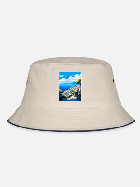 Hydra Greece Vintage Travel Poster WPA Souvenir - Bucket Hat - ecru/navy - Front