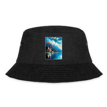 Montreux Schweiz Vintage Reiseplakat WPA Kunst - Bucket Hat - Schwarz - Vorne - Lela (165cm)