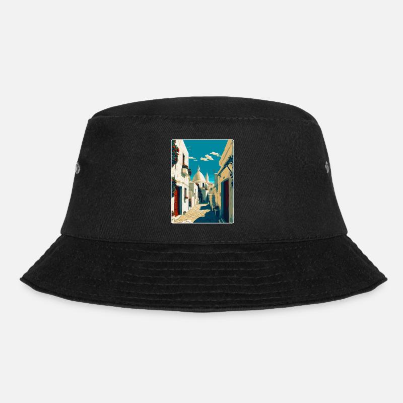 Alberobello Italien Vintage Reiseplakat Souvenir - Bucket Hat - Schwarz