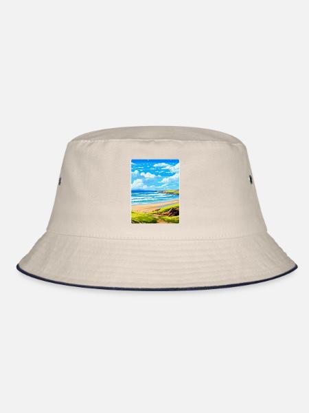 Constantine Bay Cornwall England Vereinigtes Königreich Reiseposter - Bucket Hat - Natur/Navy - Vorne
