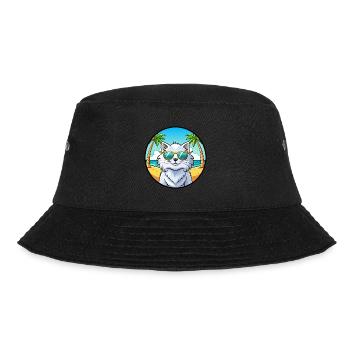 Weiße Langhaarkatze Persische Katzenrasse Cartoon Strand - Bucket Hat - Schwarz - Vorne - Lela (165cm)