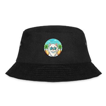 Weiße Langhaarkatze Persische Katze Rasse Cartoon Strand - Bucket Hat - Schwarz - Vorne - Lela (165cm)