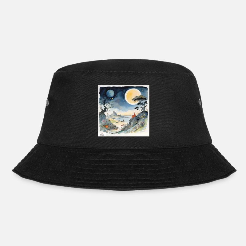 Night dreamscape cartoon - Bucket Hat - black