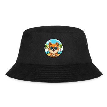 Pomeranian German Spitz Dog Breed Cartoon Beach - Bucket Hat - black - Front - Lela (165cm)