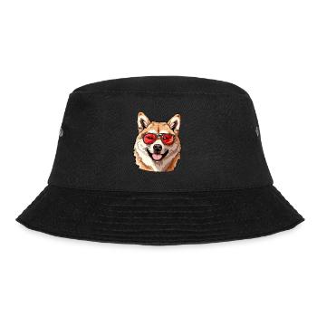 Akita, hund, Sonnenbrille, sommer - Bucket Hat - Schwarz - Vorne - Lela (165cm)