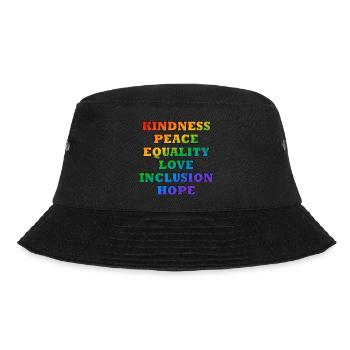 LGBTQ-Pride-Werte - Bucket Hat - Schwarz - Vorne - Lela (165cm)