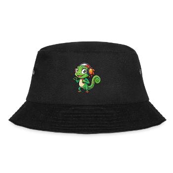 Chameleon Funny Cartoon Character Headphone Music - Bucket Hat - black - Front - Lela (165cm)