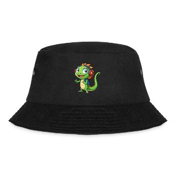 Lizard Funny Cartoon Character Headphone Music - Bucket Hat - black - Front - Lela (165cm)