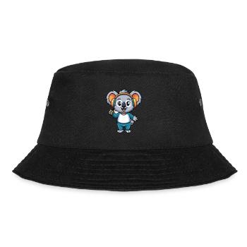 Koala Lustige Cartoon Figur Kopfhörer Musik - Bucket Hat - Schwarz - Vorne - Lela (165cm)