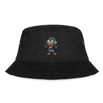 Crow Funny Cartoon Character Headphone Music - Bucket Hat - black - Front - Lela (165cm)