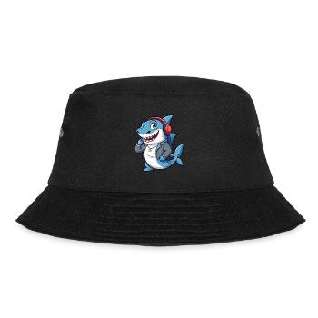 Hai Lustige Zeichentrickfigur Kopfhörer Musik - Bucket Hat - Schwarz - Vorne - Lela (165cm)