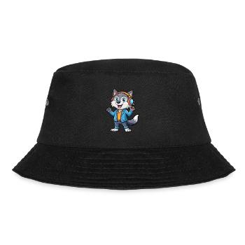 Wolf Funny Cartoon Character Headphone Music - Bucket Hat - black - Front - Lela (165cm)