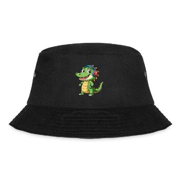 Crocodile Funny Cartoon Character Headphone Music - Bucket Hat - black - Front - Lela (165cm)