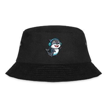 Orca Lustige Zeichentrickfigur Kopfhörer Musik - Bucket Hat - Schwarz - Vorne - Lela (165cm)