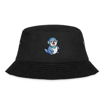 Siegel Lustige Zeichentrickfigur Kopfhörer Musik - Bucket Hat - Schwarz - Vorne - Lela (165cm)
