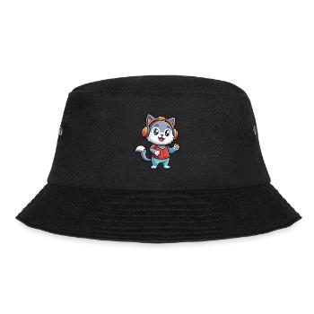 Cat Funny Cartoon Character Headphone Music - Bucket Hat - black - Front - Lela (165cm)