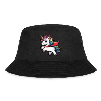 Lustiges Einhorn als Held für einen Superheld - Bucket Hat - Schwarz - Vorne - Lela (165cm)