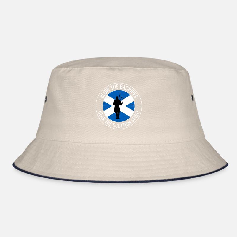 Bagpipe Player Instrument Scottish Scotland Flag Bucket Hat