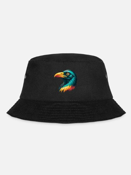 Krähe Niedliches Kawaii Cartoon Clipart Tier Gesicht - Bucket Hat - Schwarz