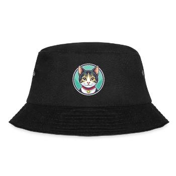 American Wirehair Cat Breed Cartoon Kawaii Animal - Bucket Hat - black - Front - Lela (165cm)