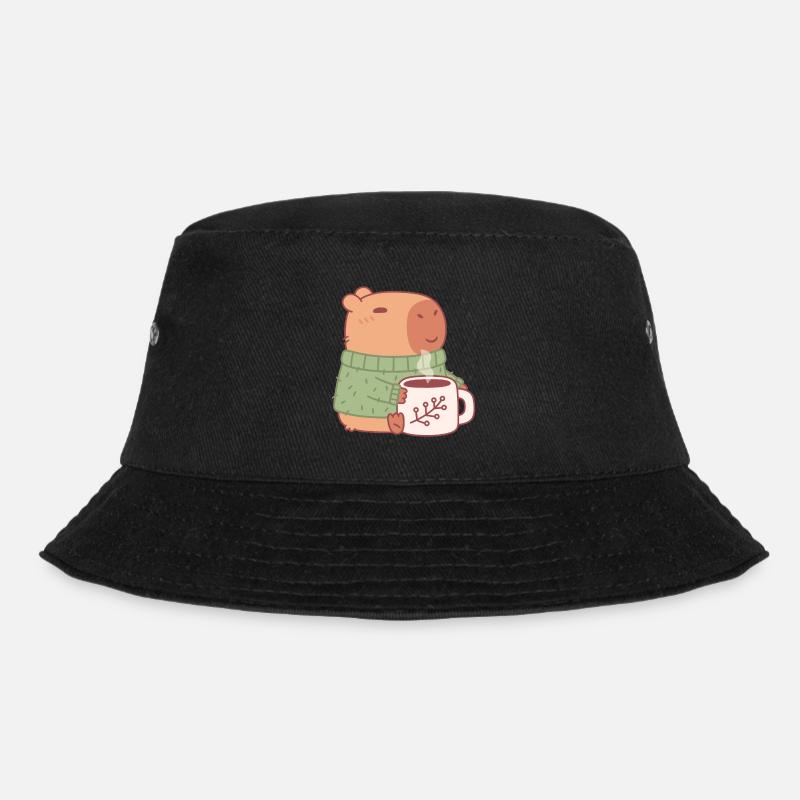 Süßes Capybara im Pullover mit heißem Kaffee - Bucket Hat - Schwarz